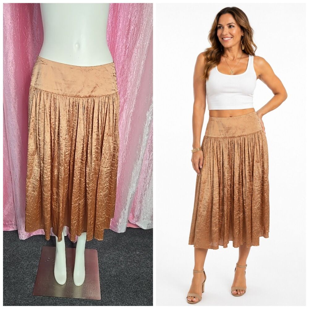 Talbots Silk Rose Gold Fairycore Romantic Midi Skirt Size 2 NWT